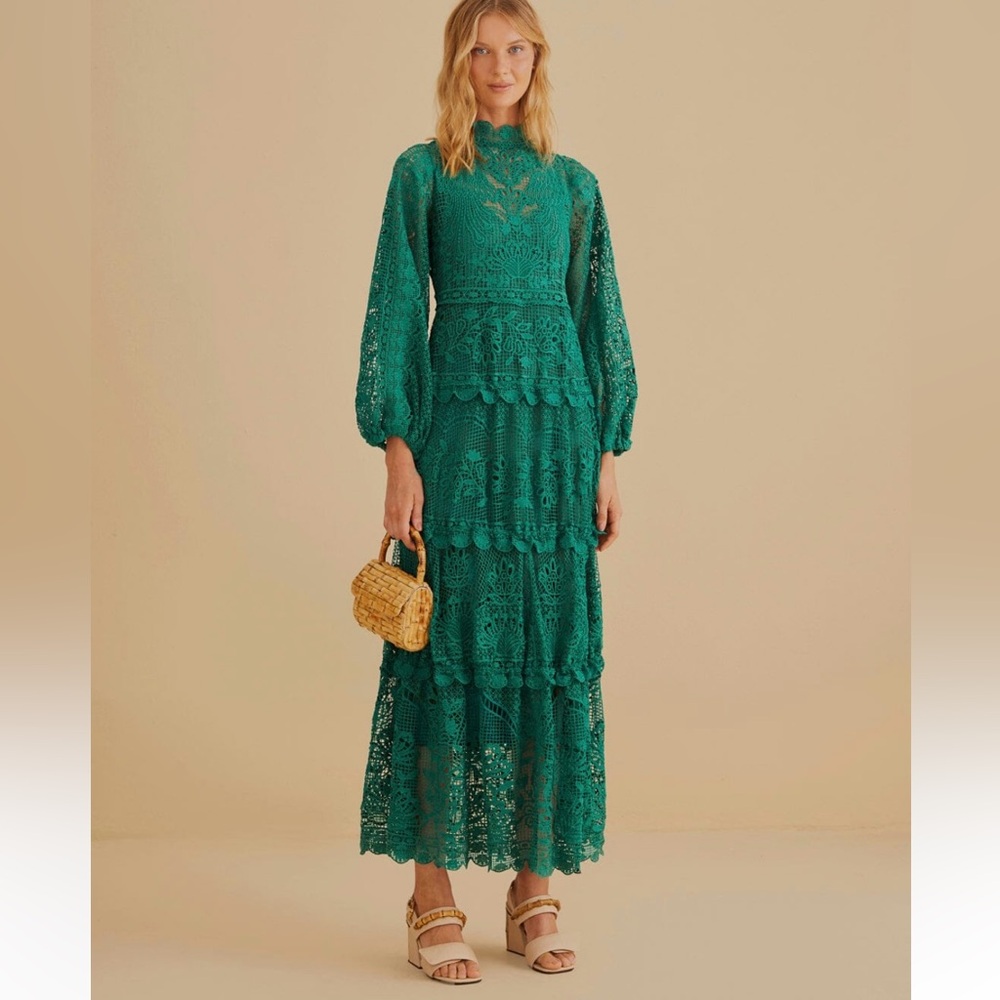 Farm Rio Dark Green Guipure Maxi Dress Size Large